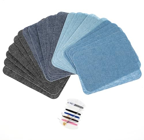 Lusofie 24 Stück Flicken zum Aufbügeln Jeans Nähflicken 7.5 × 11cm Patches zum Aufbügeln Bügelflicken Jeans Aufbügelflicken 4 Farben Denim Flicken Iron on Patches für T-Shirts Jeans Schuhen
