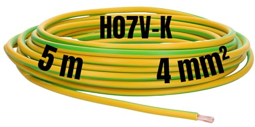Kalitec 5 metros H07V-K 4 mm² verde y amarillo Cable de cableado I Cable flexible I Cable de tierra I Conductor de protección 4 mm2 I Cable trenzado PVC individual I Cableado fino I Cable de