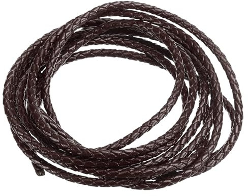 PATIKIL 2m Cordon en Cuir Tressé Rond, 3mm Corde Ronde Tressée en Cuir Véritable Pliée pour Artisanat Fabrication de Bijoux Colliers Bracelets Bricolage, Marron Foncé