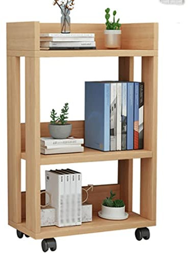 Bücherregal, Vitrine mit Rollen, ordentliche Organisation zu Hause oder im Büro, bewegliches und praktisches Design, 45 cm x 68 cm, Universalrollen
