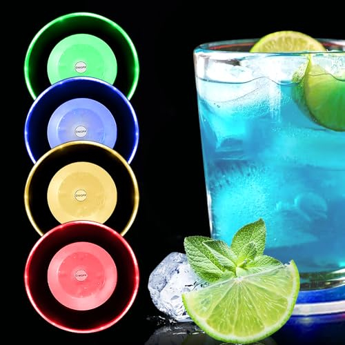 Casenly 4er-Set Bunt LED Untersetzer, Leuchtende für Getränke ON/Off Taste Wasserdicht Leuchtuntersetzer Rund Acryl Leuchtende Untersetzer für Partys Bar Weihnachten Pub