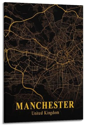 BPQN Poster, Retro-Karte, Europa, Großbritannien, Manchester, dekoratives Gemälde, Leinwand, Kunstbild, 50 x 75 cm