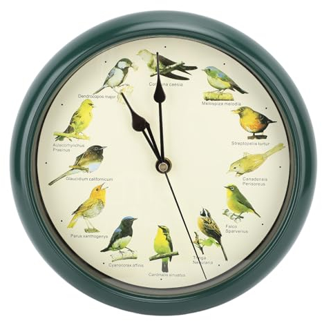 Wanduhr, Vogelgesang-Uhr, Original, mit 12 Einheimischen Singvögeln, Ruhezeit bei Nacht, Original-Naturaufnahmen, Heimdekoration, Dekorative Uhr, Nicht Tickend (Green)