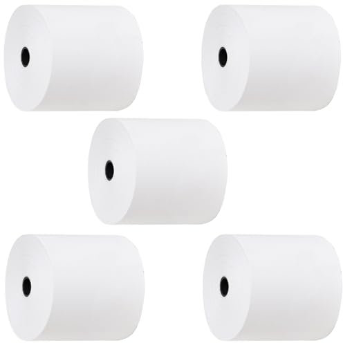 ALLBASA Rouleaux thermiques 80mm x 80m x 12mm,Rouleaux de caisse enregistreuse, Bobine papier thermique pour caisse enregistreuse (Lot de 5, 80mm x 80m x 12mm)