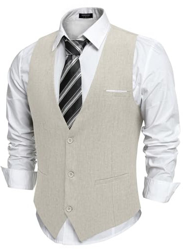COOFANDY Weste Herren Anzug Anzugweste Businessweste Gilet Hochzeitsweste mit Taschen Suit Vest Frackweste Smoking Weste Elegant Herrenwesten Grau XL
