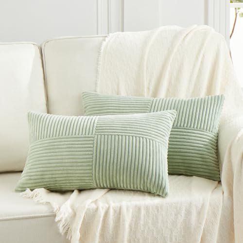 FDTERN 2er Set Salbeigrün Kordsamt Kissenbezug 50x70CM Weich Moderne Dekorative Kissenbezüge Kissenhülle Dekokissenbezug Sofakissen Dekokissen Boho Deko für Sofa Schlafzimmer Wohnzimmer Bett