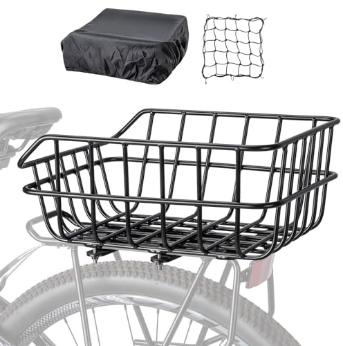 CXWXC Hinterradkorb - Fahrrad Heckkorb mit Frachtnetz und wasserdichter Abdeckung - Hinterradhalterung Aluminium Fahrradkorb Große Kapazität