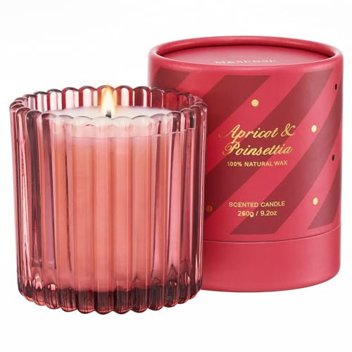 M&SENSE Duftkerzen im Glas Aprikosen-Poinsettie ungiftige Kerzen 260g natürliches Sojawachs sauberes Brennen bis zu 60 Std. Weihnachtsgeschenke für Frauen ApricotPoinsettia