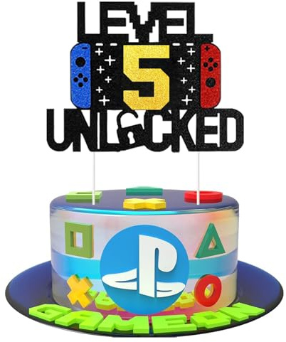 Videospiel Tortendeko Geburtstag,5th Party Videospiel Cupcake Topper, Glitzer Gamer Thema Torten Deko, für 8th Kindergeburtstag Party