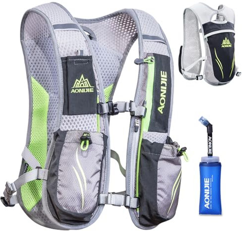 TRIWONDER Zaino Trail Running 5L Uomo Donna - Zaino Corsa Idratazione con Borraccia, Ultra Leggero Traspirante per Maratona Trekking Corsa Notturna (Grigio - zaino con 1 borraccia 350ml)