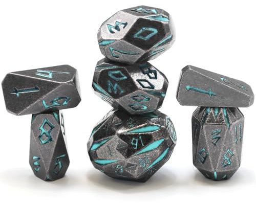FONVGOGO Metall DND Würfel Set mit 7 Stück für Dungeons und Dragons, Polyedrisches Metall Würfelset D&D mit Etui, Rollenspiel Würfel (Blau)