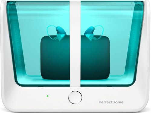 PerfectDome Entfeuchtungsgerät und UV-C-Behandlung für Hörgeräte allein oder mit ihren Ladegeräten, entfernt Schweiß und Feuchtigkeit aus Hörgeräten