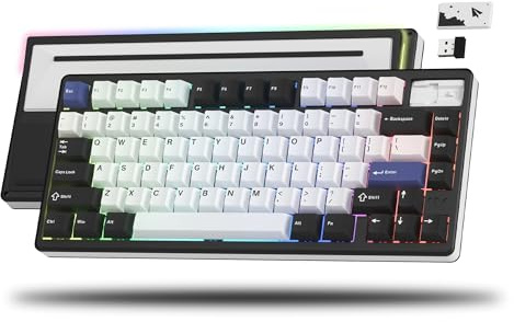 Womier 75% Wireless Mechanical Keyboard, Creamy Gaming Keyboard, CNC Aluminum with 8000mAh Battery, QMK/VIA Tri-Mode Key Board Custom Hot Swappable RGB Backlit for Windows/Mac/PC (SK71 PRO-Black)