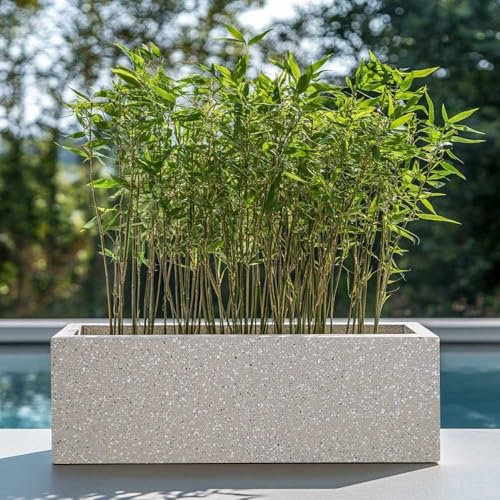 1.2m/1m/75cm/70cm Zinc Galvanised Trough Planter | No Assembly Needed | Lightweight (Textured White Stone, L100cm x W40cm x H40cm)