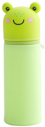 Satiskid Silikon Federmäppchen für Mädchen Junge, 2-in-1 weiches Federmäppchen Frosch-Motiv, Kawaii Mäppchen Tiere Stifthalter Bleistifttasche, Super Soft Pencil Case