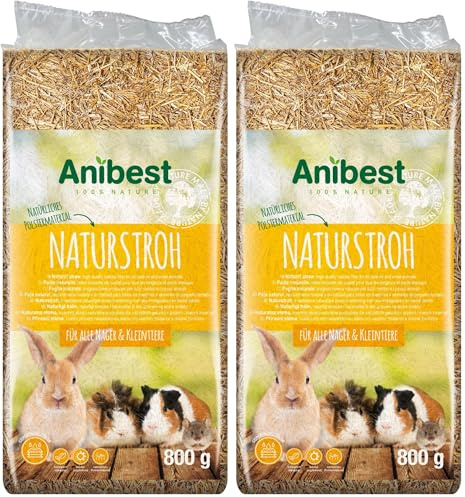 Anibest Naturstroh, Kleintierstreu, 100% natürliche Einstreu für alle Nager & Kleintiere, Kaninchen, Hamster, Meerschweinchen und Co, saugfähig, wärmeisolierend, Made in Germany, 0,8 kg