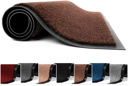FB FunkyBuys Washable Door Mats - Heavy Duty, Non-Slippery & Stylish Floor Mat - Door mat indoor Large Rubber Indoor & Outdoor Doormats for Perfect Dust Grabbing (Brown-Solid, 90 x 150 CM)