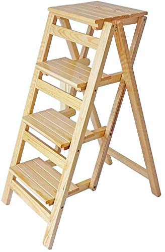 Kletterhocker, Leiterhocker, Kiefer Holz, 4-stöckig, Klappbibliothek Küchenstuhl, Büro, Multifunktionaler Blumenständer / Bank