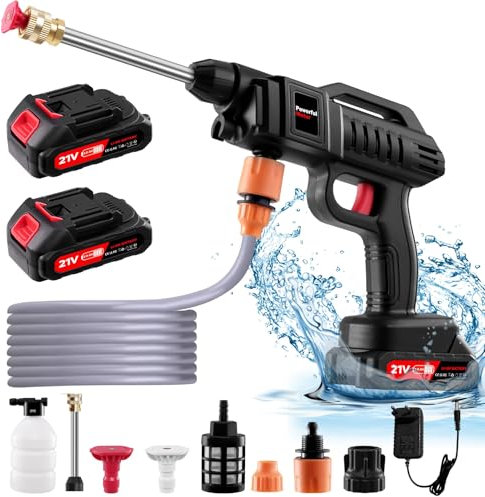 Sararoom Idropulitrice a Batteria | 21V 60Bar Idropulitrice alta pressione senza fili | 1500W Pistola idropulitrici portatile con 2 batterie,3 in 1 Ugello,5M Tubo,per Auto Giardino Pavimenti Lavaggio