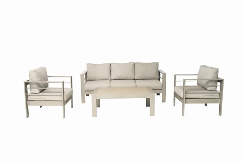 Wisteria Lane Modern Outdoor Patio Aluminium Furniture Set,Four Colourways, with Sofa, Chairs, Loveseats and Coffee Table, Perfect for any garden (Champagne/Beige, Coffee Table Set)