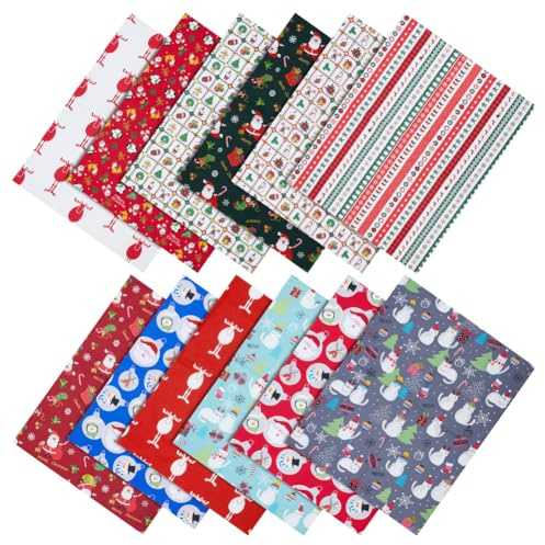 BENECREAT 12 x Weihnachts Baumwollstoffbündel. 48.8x39cm Weihnachtsmann Weihnachtsbaum Elch Schneeflocken Druck Quilttuch Für Patchwork Nähen DIY Bastel Und Partybedarf