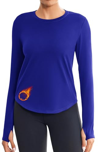 PINSPARK Thermo Sportshirt Damen Langarm Funktionsshirt Jogging Thermoshirt Winter Ski Thermounterwäsche Weich Yoga Laufshirt Outdoor Trainingsshirt Blau M