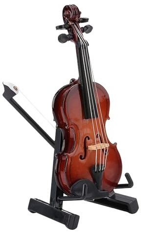 TARSHYRY Hölzerne Miniaturgeige mit Stand, Bogen, Musikinstrumenten Violine für Dollhouse Accessoires Modell Home Dekoration Display Ornament (7cm)