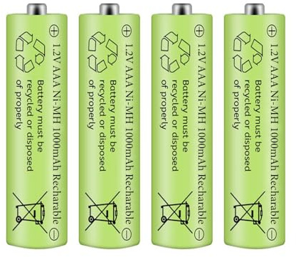 4 Stück AAA Akku NiMH1000mAh 1.2V, 1.2 Volt Verbesserte NI-MH Langlebige AAA Batterien Wiederaufladbare mit Hoher Kapazität für Kameras, Spielzeug, Fernbedienungen, Haushaltsgeräte, usw