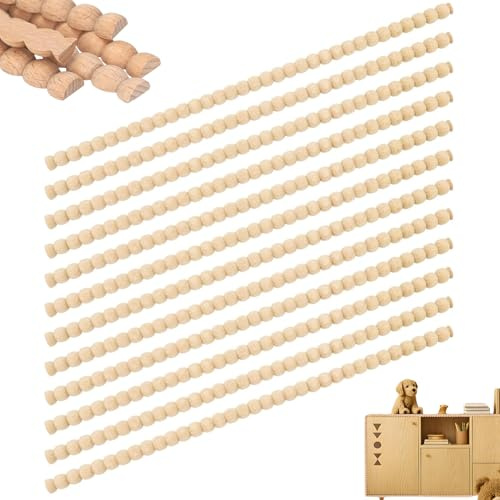 12 pièces garniture de perles en bois 15, 8 pouces perles décoratives demi-rondes en bois 3D bâton de moulage garniture murale pour meubles bricolage maison armoire murale étagère décoratio