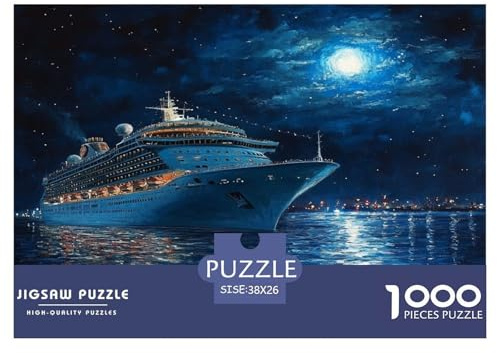 Cruise Ship Jigsaw Puzzles 1000 Piece Challenge Game for Adults,Moonlit Seaview Impossible Jigsaw Puzzles 1000 Piece Puzzle Educational Games 38x26cm/1000pcs