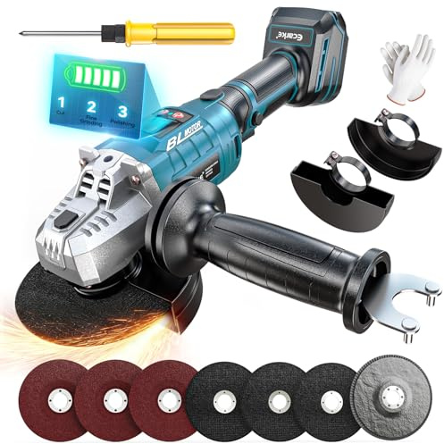 Ecarke Meuleuse d’Angle Sans Fil Compatible avec Makita Batterie 18V – Moteur Brushless, 3 Vitesses, Jusqu’à 10 000 tr/min, Disque 125 mm, Écran LCD, Kit 12 Accessoires(Outils uniquement)