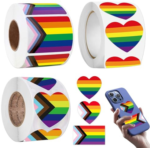 LEOINAER Aufkleber Regenbogen Flagge 1500 Stück Herzform und Fahne in 3 Designs bunt selbstklebend 2.5–5 cm für Pride Party Dekoration Einladung Geschenk Schule