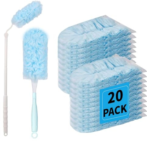 20 PCS Duster Refills Electrostatic Dust Magnet Refills Fluffy Dusters Refills for Cleaning Blinds Office Desk Fans Furniture 360°Multi-Surface Duster Replacement with Extendable Long & Short Handle