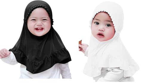IPENNY 2 Stück Kinder Mädchen Hijab Muslimische kleinkind Kopftuch Atmungsaktiv Sommer Turban Hut Kopftuch mit Rüschen und bändern Schal Sonnenschutz Kopfkappe Kopfbedeckung für 2-6 Jahre