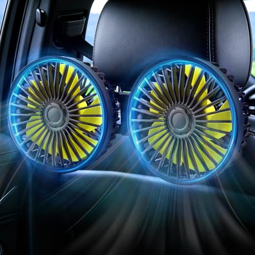 XOOL Auto-Ventilator für Rücksitz-Kinder, über USB-A betriebener Doppelkopf-USB-Lüfter – 3 Stufen, 360° drehbar, 5V/2A starker Luftzirkulationsventilator für Auto, SUV, Wohnmobil
