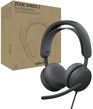 Logitech Zone Wired 2 for Business - Noise-Canceling Headset | Adaptive Hybrid ANC, Microsoft Teams Certified, USB-C with USB-A adapter - Graphite