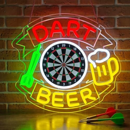 Lxmoneon Dart Beer Neon Schild,LED Neonschild für Wanddekoration | USB Darts Neon Sign,dimmbare Dartscheibe Bier Neon Licht für Schlafzimmer Spielzimmer Club Bar Kneipe Männerhöhle Party