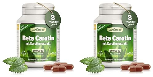 Beta Carotin, 50.000 i.E. (30 mg), 120 Vegi-Kapseln, hochdosiert - Vorstufe von Vitamin A (Augen, Hautschutz). Vegan. (Packung mit 2)