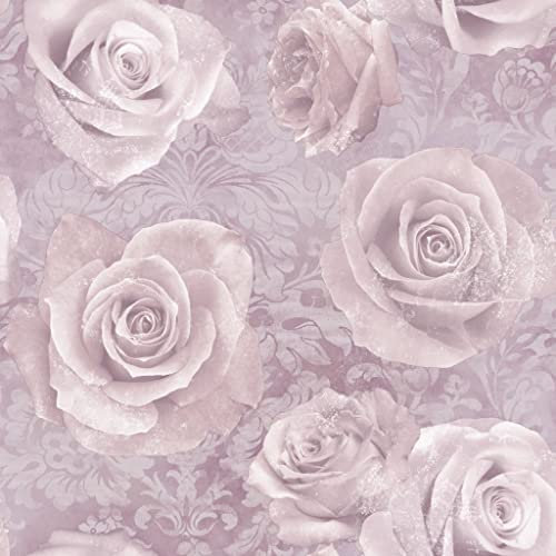 Arthouse Rose Pink Damask Wallpaper - French Style Soft Blush Tones & Large-Scale Florals - Photographic Style Design - Romantic Feel - Pearlescent Background - Catches Light - Luxurious Lustre 623302