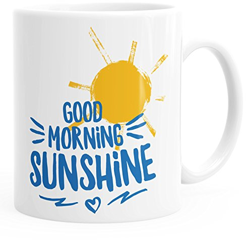 MoonWorks Kaffee-Tasse Good Morning Sunshine einfarbig weiß-blau Unisize
