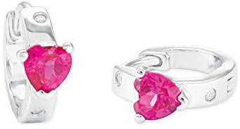 Amor Creolen 925 Sterling Silber Mädchen Kinder Ohrschmuck, mit Zirkonia synth., 1 cm, Pink, Herz, Kommt in Schmuck Geschenk Box, 2021184
