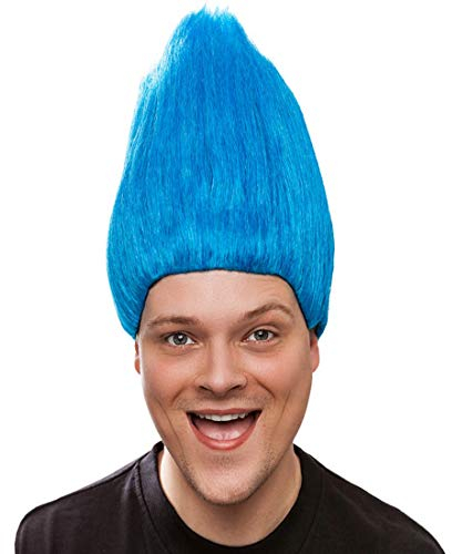 NET TOYS Farbenfrohe Troll-Perücke für Erwachsene | Blau | Ausgefallenes Unisex-Kostüm-Zubehör Zwerg | EIN Blickfang für Karneval & Themenabend