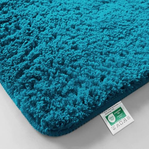 casa pura Badematte türkis weicher, Flauschiger Badezimmerteppich in Shaggy Optik, Badvorleger rutschfest waschbar - Duschvorleger, Teppich Fußmatte für Badezimmer, Dusche 70x120 cm, Sky Soft
