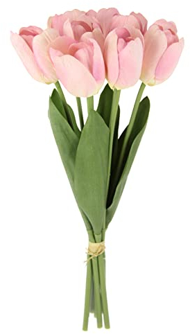 Real-Touch Tulpenbund mit 7 Blüten, 35 cm, Frühjahrsdeko, Frühlingsdeko, Osterdeko, Kunstblumen, Künstliche Blumen, Dunkelrosa