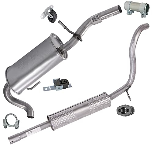 BESTPRICE Auspuff Schalldämpfer Set 1x Endschalldämpfer, 1x Mittelschalldämpfer, mit Montagematerial Kompatibel mit SEAT AROSA (6H1), VW LUPO I (6X1, 6E1)