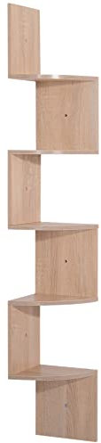 HOMCOM Eckregal, Wandmontage, Zickzack-Form, 20 x 20 x 126 cm, 5 Ebenen, helles Eichenholz