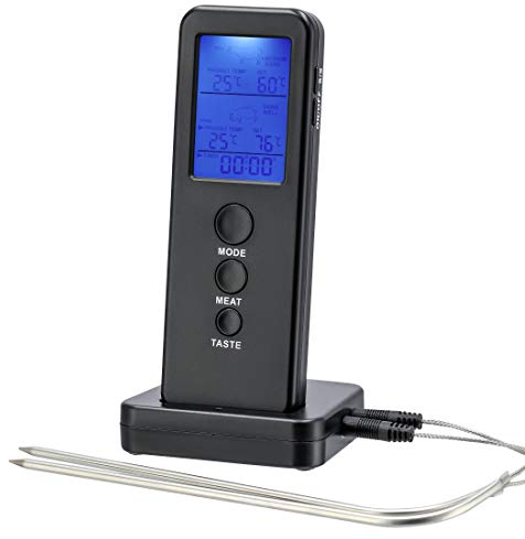 Xavax Digitales Bratenthermometer mit Timer (Funk-Bratenthermometer, 18/8 Edelstahl) schwarz