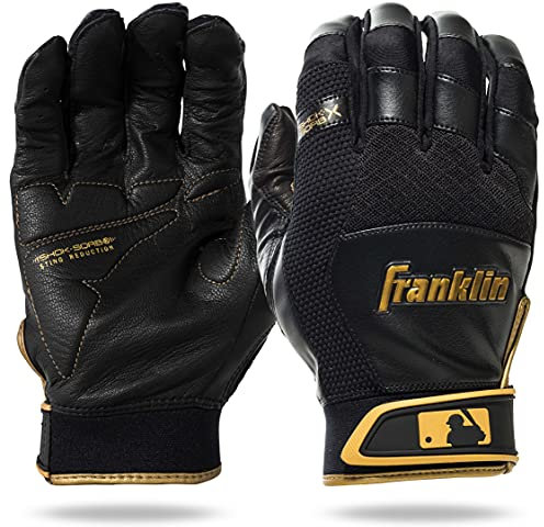 Franklin Sports Youth MLB Shok-Sorb X Schlaghandschuhe, Jugendliche Medium, Paar, schwarz/gold