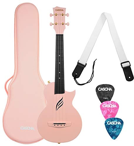Cascha Carbon Fibre Ukulele Set (Konzert Ukulele inkl. Gigbag, Ukulelengurt, Tuner & 3 Picks) Pink