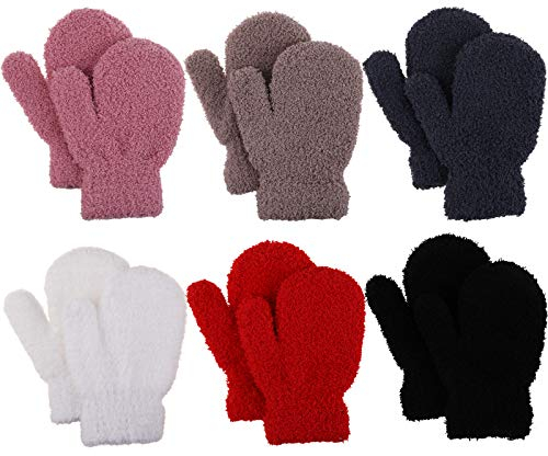 Kleinkind Fäustlinge Winter Handschuhe Gestrickte Korallenvlies Babyhandschuhe für Mädchen Jungen 12 3 4 Jahre alt, Skihandschuhe 6 Paare
